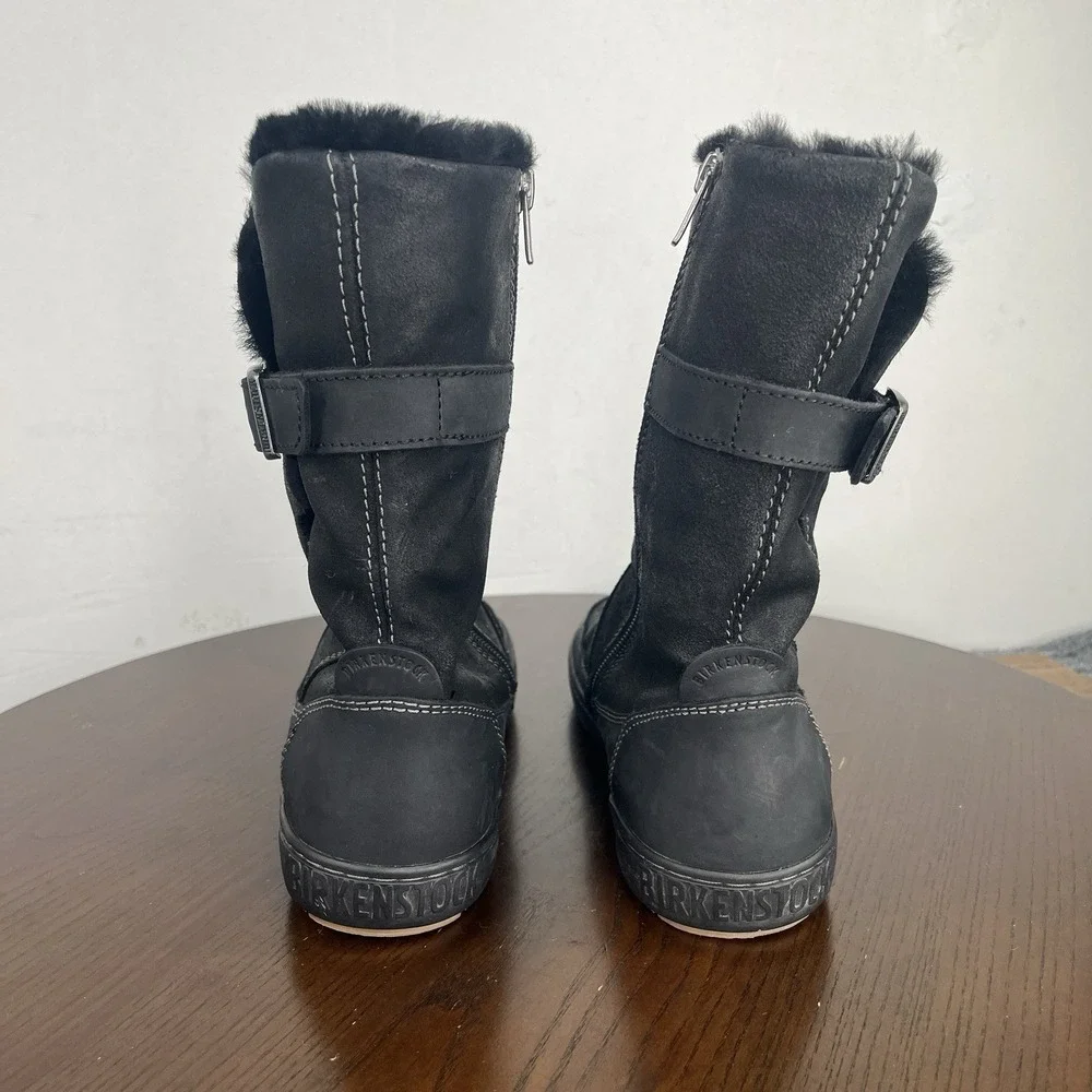 Birkenstock Woodbury Boots Women's 37/ 6 Black Suede Shearling Lined Buckle Warm - Picture 5 of 16